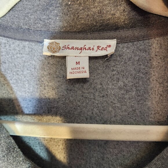Shanghai Red Gray Soft Knit Zip‎ Front Tie Waist Sweatshirt Size Small - Picture 2 of 7